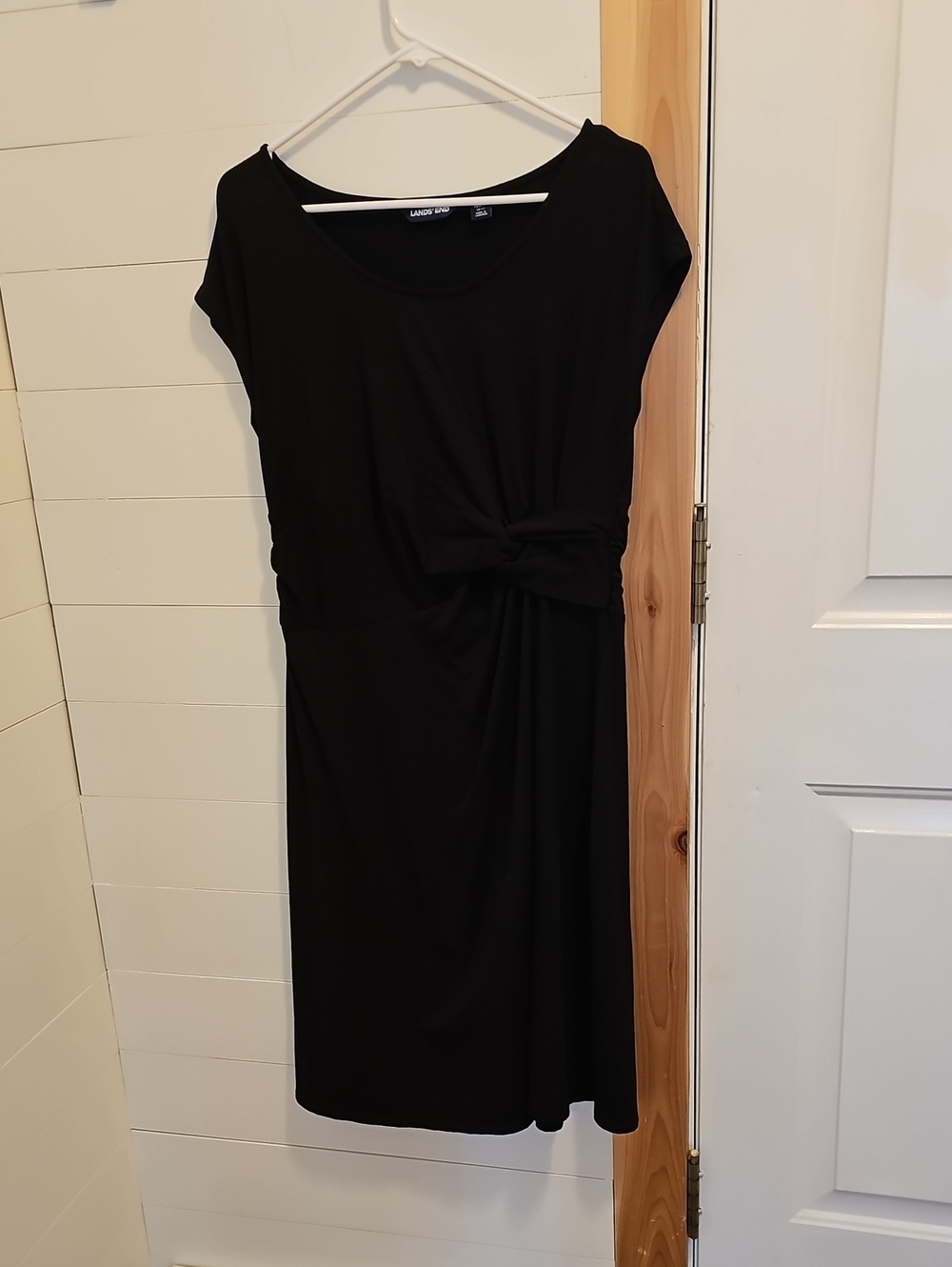 Lands' End Black Knot-Detail Cap-Sleeve Dress